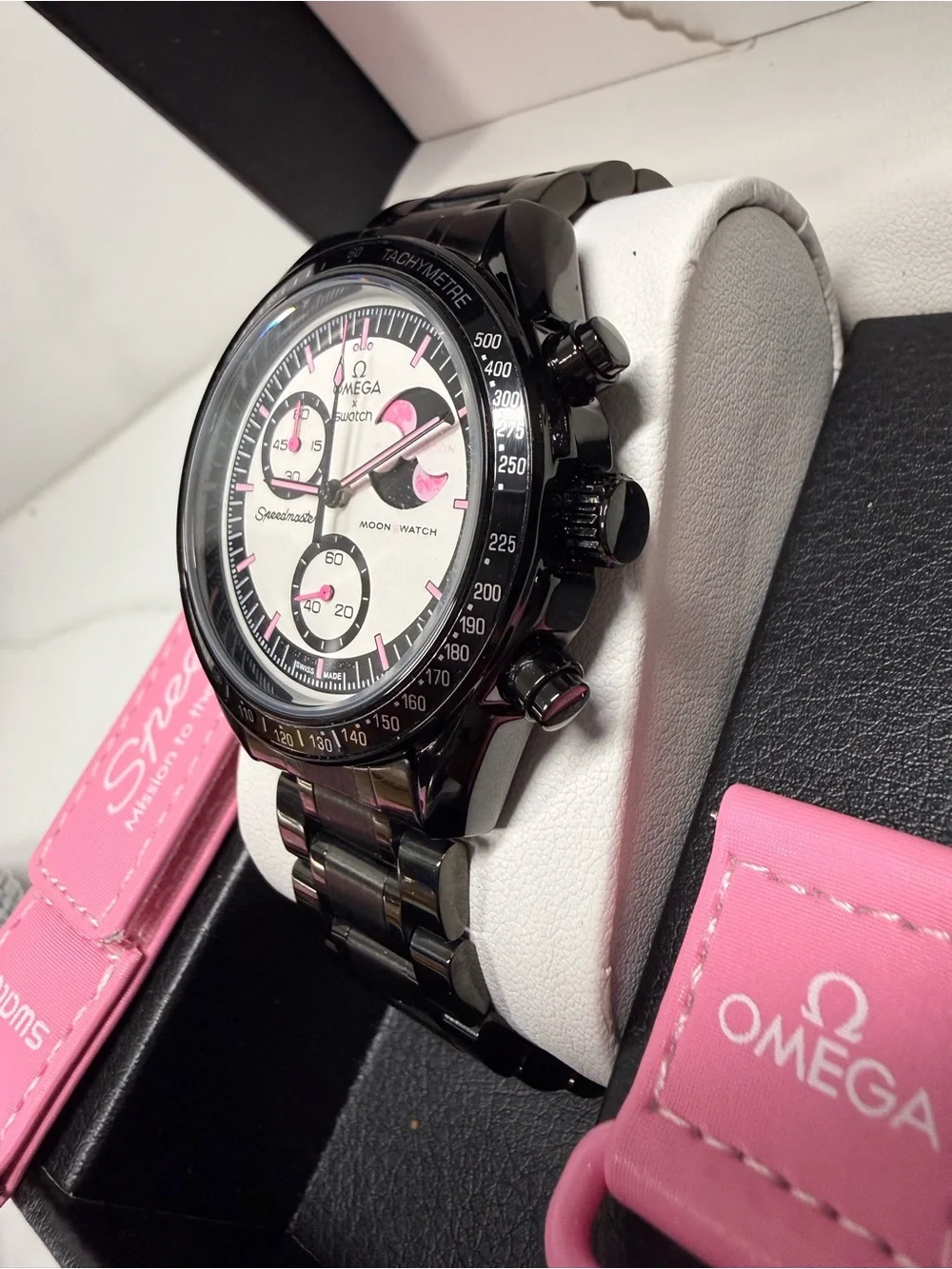 MoonSwatch MOD Mission to the PINK MOONPHASE on Stainless Steel